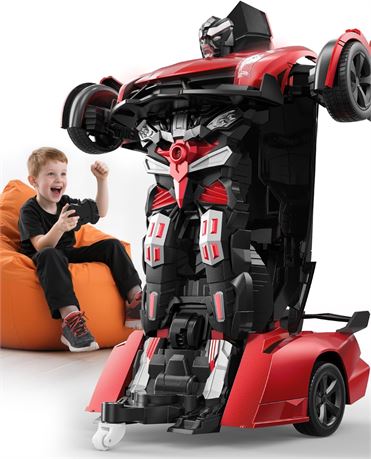 V992 Transform RC Car: 1:14 Scale, 2-in-1 Robot with Sound/Light, Gesture (Red)