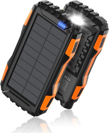 Solar Charger Power Bank 42800mAh 5V3.1A QC3.0 Flashlight Deep Orange