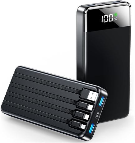 Chargeur portable 35000mAh, 4 câbles intégrés, USB-C