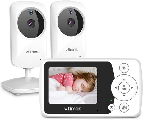 Baby Monitor with 2 Cameras, 2.4” Screen, Night Vision, VOX Mode, 1000ft Range