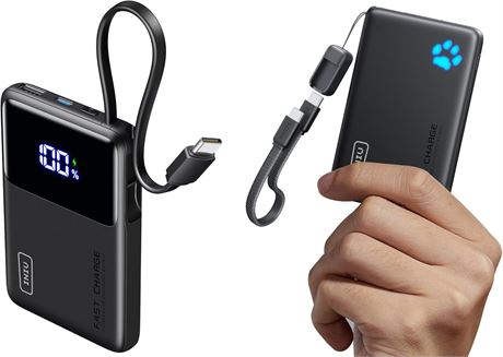 INIU 45W Power Bank, 10000mAh Portable Charger with Built-in USB-C Cable