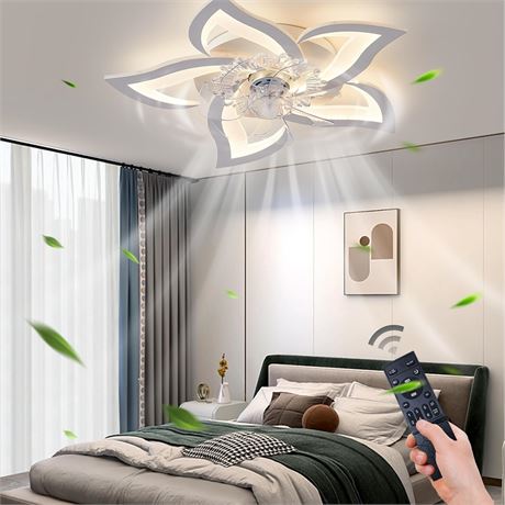 CATFUN Low Profile 3-Switch LED Light, 6-Gear Quiet 27' Ceiling Fan with Timer