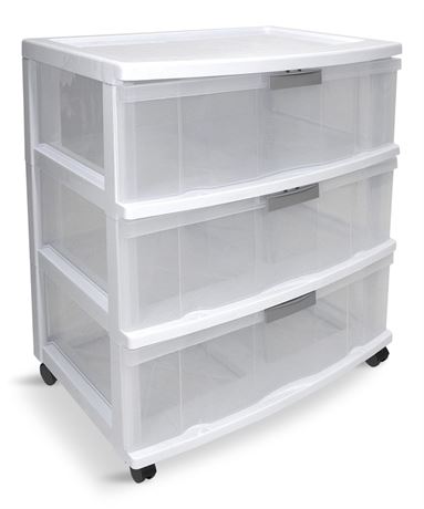 type A Element Clear Frame 3-Drawer Tower/Cart Wheels Lockable 25in White
