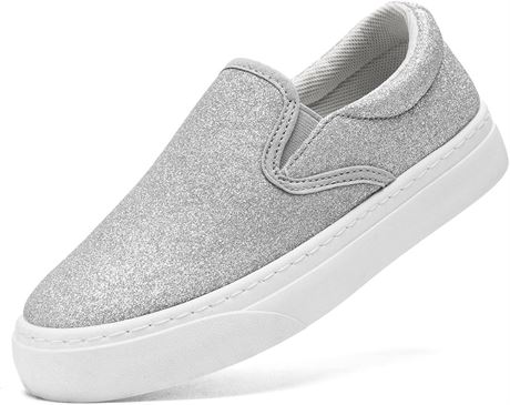Toddler Slip-On Glitter Sneakers for Girls & Boys, Low Top Canvas Shoes