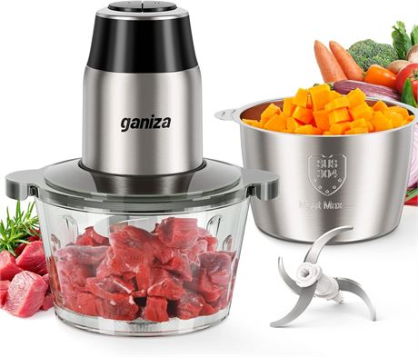 GANIZA Electric Food Processor, Chopper & Meat Grinder, 2 Bowls, 450W