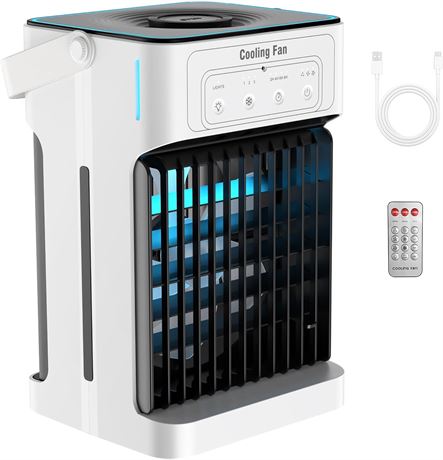 Portable AC with Remote, 3 Speeds & 3 Mist, 7-Color, 2-8h Timer, 1100ml