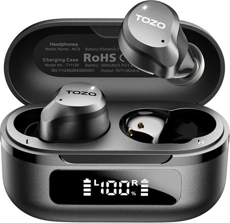 TOZO NC9 Hybrid ANC Wireless Earbuds, 6 Mics ENC, IPX8, Bluetooth 5.3, 60H