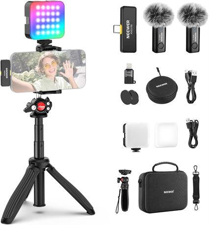 NEEWER Vlogging Kit for Phone with RGB Light, Lavalier Mic, Tripod (PA048)