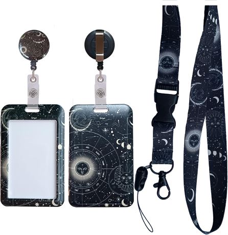 Moon Sun Star Planet Heavy-Duty ID Badge Holder with Detachable Lanyard