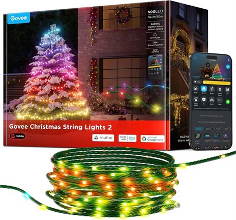 Govee Christmas Lights 2, RGBWIC 164FT 500LED Indoor/Outdoor with Shape Mapping