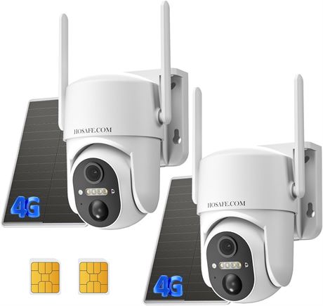 4G LTE Cellular Security Cameras Outdoor, Solar, 2 Pack, 2K Night Vision