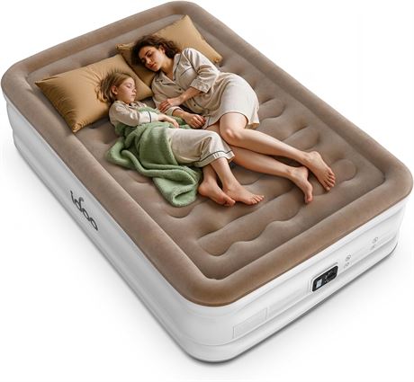 iDOO Full Air Mattress with Built-in Pump, Inflatable Bed, Flocked Top,