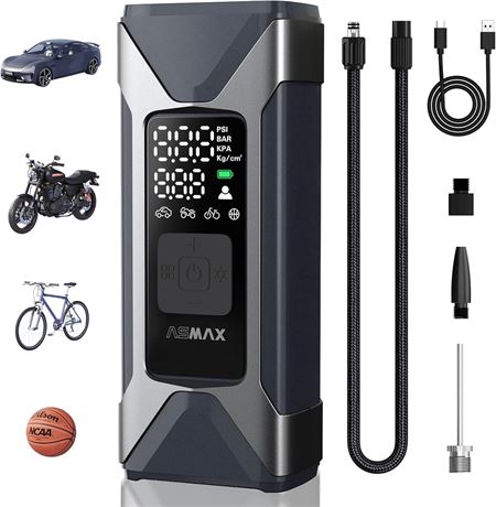 ASMAX T10 Tire Inflator, 160PSI, Cordless, 7500mAh, Auto Shut-Off