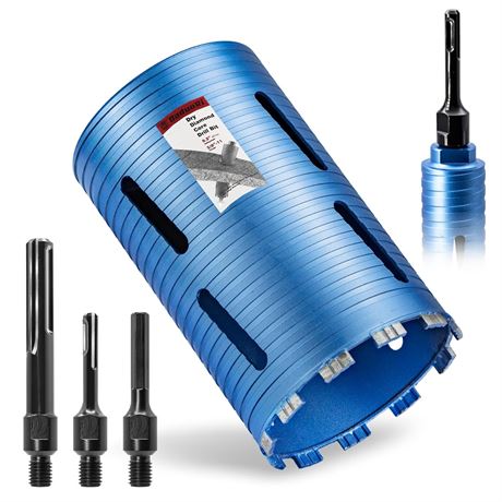 6" Core Drill Bit, SDS/SDS Max/Hex Adapters, 9.5" Depth (152mm).