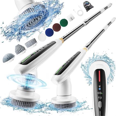 Electric Spin Scrubber, Cordless Shower Scrubber with 8 Replaceable Heads