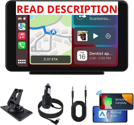 Plimpton Portable CarPlay Screen, 7-Inch IPS, Android Auto, BT, FM
