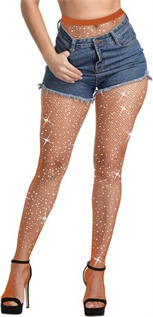 HeyUU High Waist Mesh Tights with Rhinestones, Sexy Sheer Sparkly Pantyhose