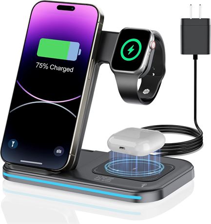 Chargeur sans fil 3-en-1 station pliable rapide iPhone AirPods