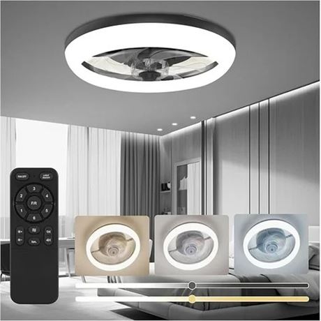 CannonX 14" Ceiling Fan with Lights & Remote, Flush Mount, LED 2200 lm, ETL