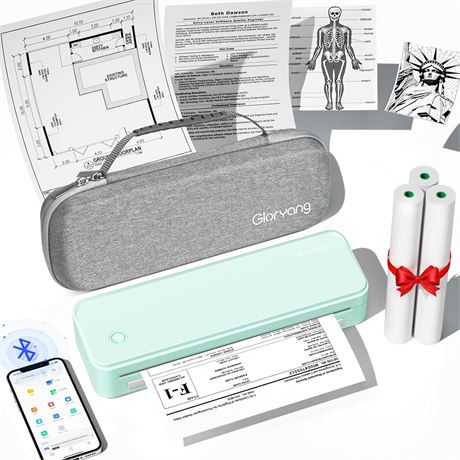 Gloryang Inkless Portable Printer, Bluetooth, Thermal 8.5x11in, Carry Case
