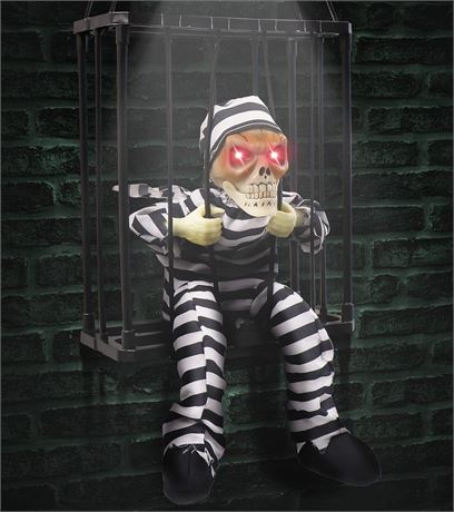 Animated Halloween Screaming Skull Cage Decoration Motion Sensor