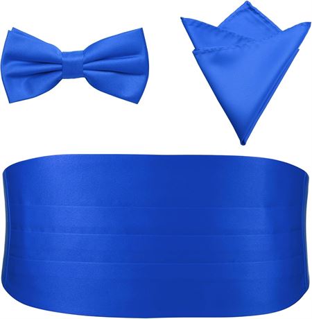 PenSee Men’s Pre-Tied Bow Tie, Cummerbund & Pocket Square Formal Set