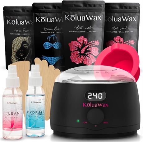 KoluaWax Kit Épilation Premium Femme 4 Cires Chauffe-Cire