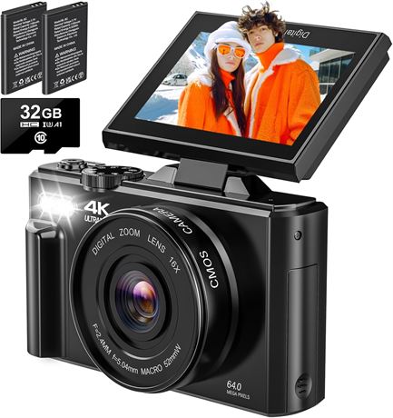 Appareil photo numérique 4K 64MP vlog YouTube écran flip zoom 18X