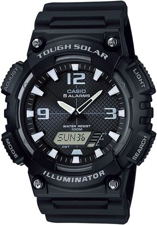 Casio AQS800W Analog-Digital Watch, 100M WR, Solar, 1/100s Stopwatch, LED