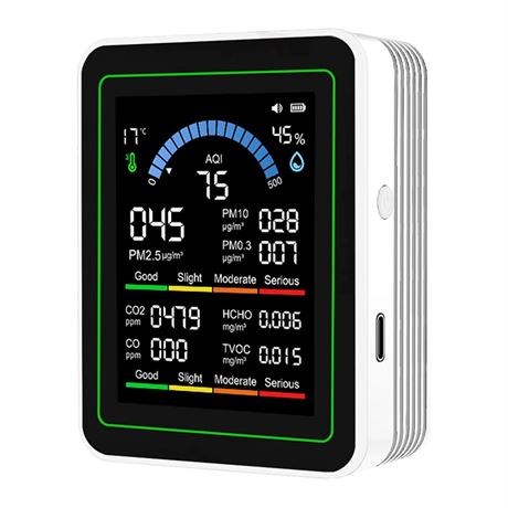 Air Quality Monitor Indoor, 10-in-1 Portable Sensor for CO2/CO/TVOC/HCHO AQI
