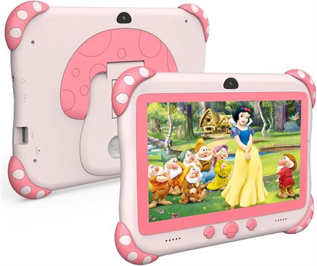 Ascrecem Kids Tablet 7in Android WiFi Dual Camera 32GB Pink Educational Games