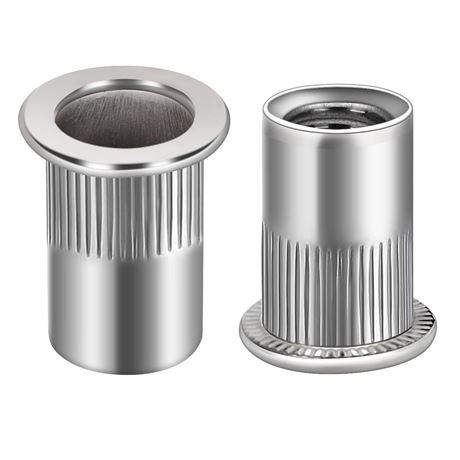 1/4-20 Flange Rivnut, 304 SS, Knurled Threaded Inserts, Silver, 50 pcs