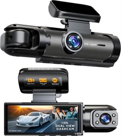 Vital Dash Camera Pro Dashcam Front/Rear, Night Vision, G-Sensor, Loop