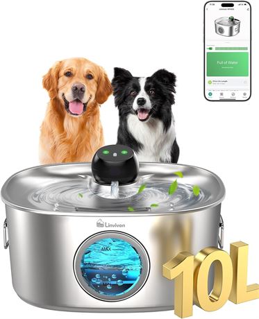 Dog Water Bowl Dispenser, 10L 5-Filter Fountain with 2.4G WiFi, Stainless