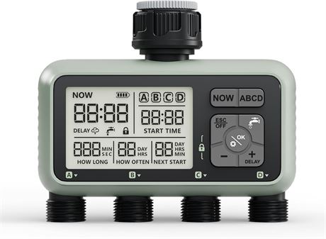 Minuterie Arrosage Diivoo, 4 Sorties, Programmable, Jardin, IP54