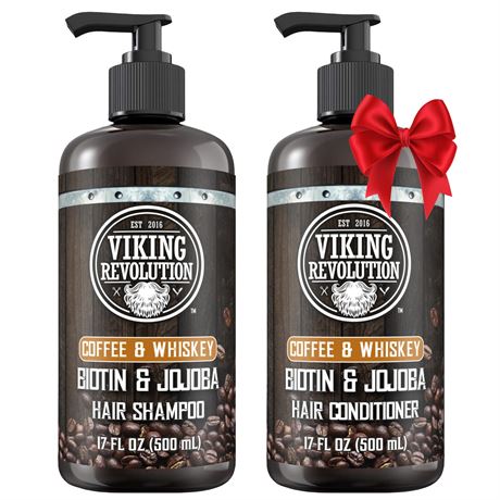 Viking Revolution Coffee Whiskey Shampoo & Conditioner Set with Biotin 17oz