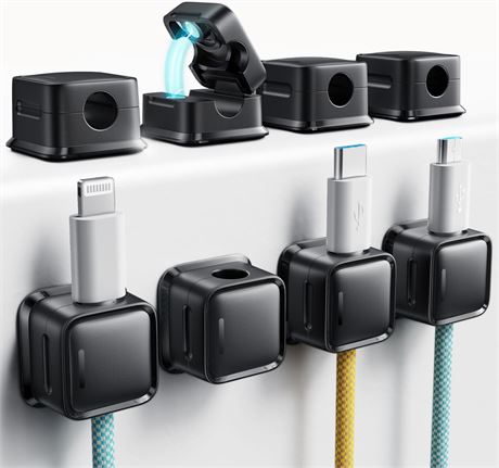 Magnetic Cord Organizer Holder, 8-Pack Desk Cable Clips, Wire Charger Holder