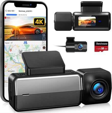 Dash Cam: Front/Rear, WiFi GPS, 4K/2.5K, 64G