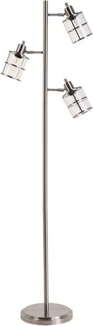 Contemporary 3-Light Ribbed Glass Floor Lamp, Adjustable Heads, 68"