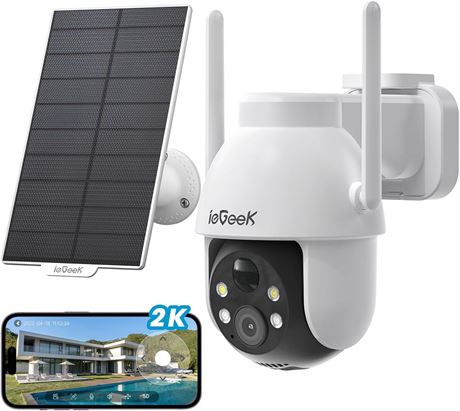 ieGeek Wireless Outdoor-Solar & Battery Camera, 360  PTZ, 2K Cam, Alexa