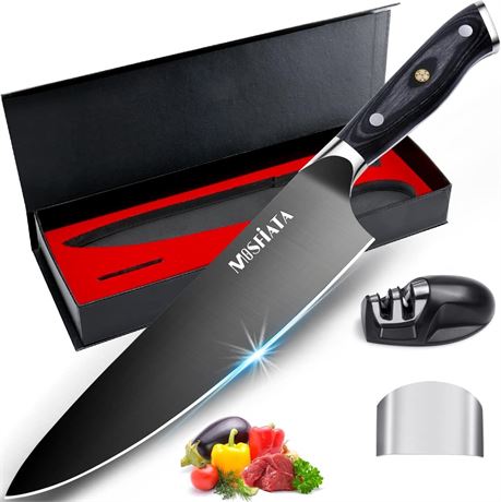 MOSFiATA Couteau de chef 20,3 cm plaqu  titane, aiguiseur, bo te cadeau