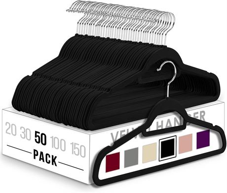 Utopia 50-Pack Velvet Hangers, Black