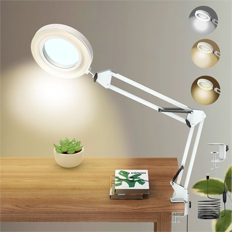 LED Magnifying Lamp 10x with Stand, Dimmable Light for Reading & Hobbies