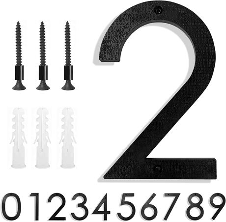 8 Inch Floating House Numbers - ABS Weatherproof with Screw Kits, Black