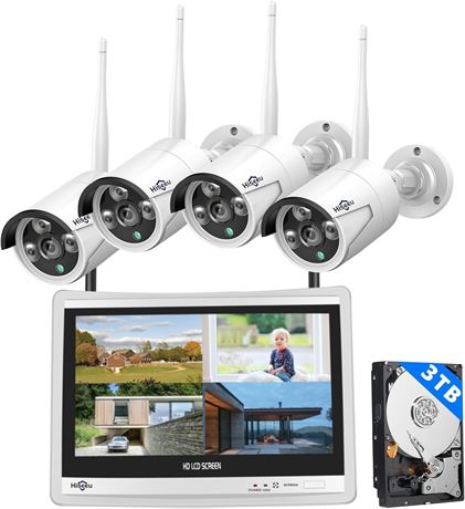 Syst me de s curit  sans fil Hiseeu avec  cran 30,5 cm, HDD 3 To, WiFi 2,4/5G