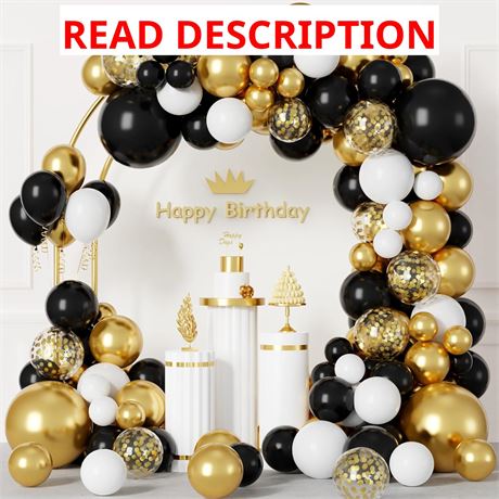 Kit Arche Ballons Noir Or 140pcs Fête Anniversaire