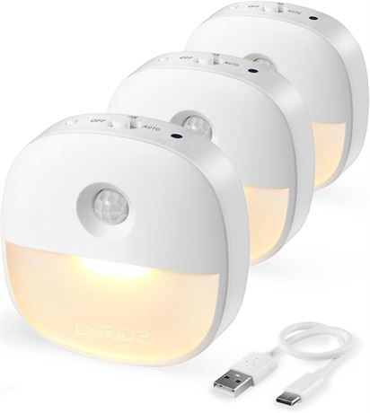 LYRIDZ Lot 3 mini veilleuses rechargeables, d tecteur, 1 20 lm, blanc chaud
