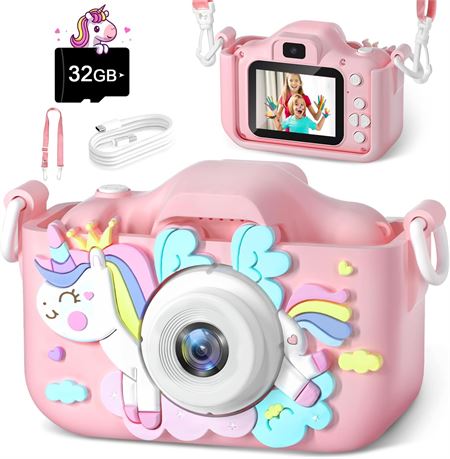 Kids 1080p Digital Camera with 32GB Card, Educational Gift for Boys & Girls