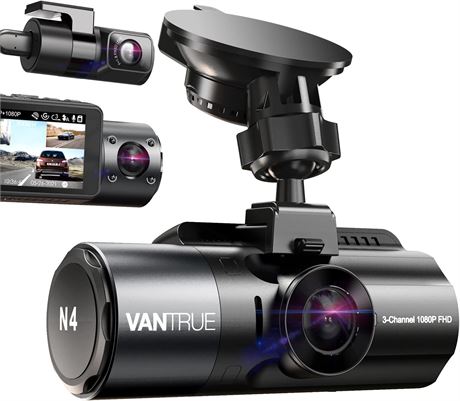 Vantrue N4 3-Channel 4K Dash Cam, Front & Rear, 2.5K Inside