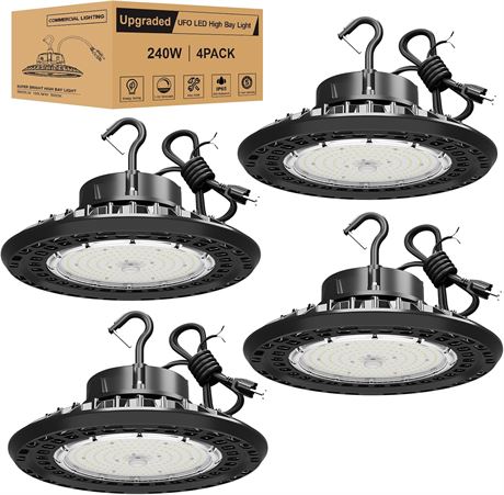 UFO LED High Bay Light 240W, 4-Pack, 100-277V, 36,000LM, 6' Cable, ETL